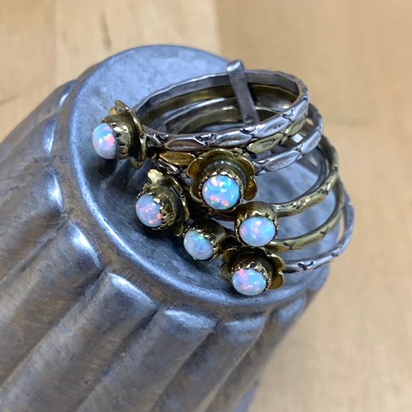 Sterling Stamped Opal Stacking Rings - Picture 4 of 10